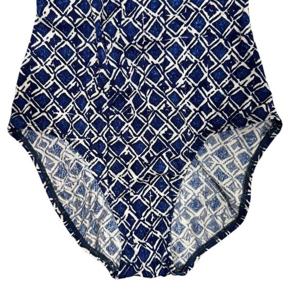 Vintage 90s Baja Blue One PIece Swimsuit Sz 10 Geometric Print High Cut Leg - Picture 4 of 8